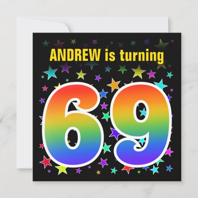 Colorful Stars + Rainbow Pattern "69" Birthday # Invitation (Front)