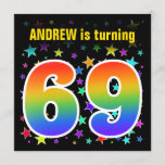 [ Thumbnail: Colorful Stars + Rainbow Pattern "69" Birthday # Invitation ]