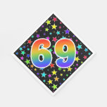 [ Thumbnail: Colorful Stars + Rainbow Pattern "69" Event # Napkins ]