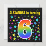 [ Thumbnail: Colorful Stars + Rainbow Pattern "6" Birthday # Invitation ]
