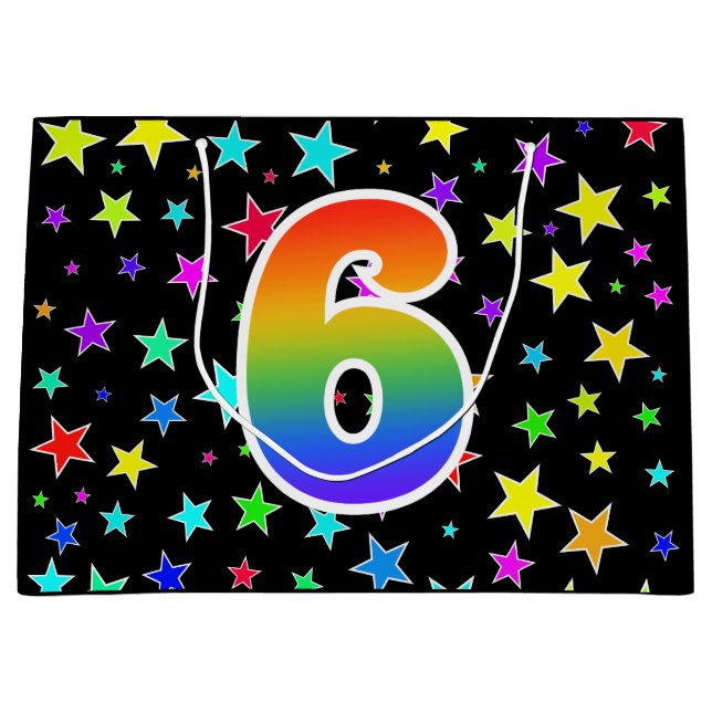 Colorful Stars + Rainbow Pattern "6" Event # Large Gift Bag (Front)
