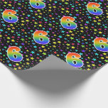 [ Thumbnail: Colorful Stars + Rainbow Pattern "6" Event # Wrapping Paper ]