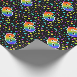 Colorful Stars + Rainbow Pattern "6" Event # Wrapping Paper