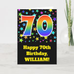 [ Thumbnail: Colorful Stars + Rainbow Pattern "70" Birthday # Card ]
