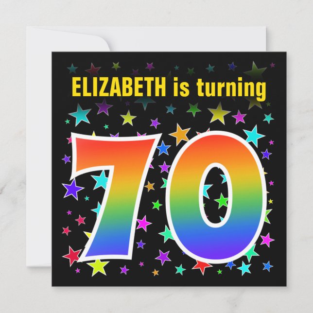 Colorful Stars + Rainbow Pattern "70" Birthday # Invitation (Front)