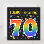 [ Thumbnail: Colorful Stars + Rainbow Pattern "70" Birthday # Invitation ]
