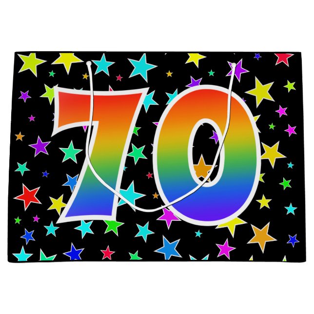 Colorful Stars + Rainbow Pattern "70" Event # Large Gift Bag (Front)
