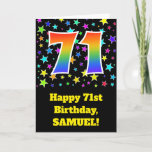 [ Thumbnail: Colorful Stars + Rainbow Pattern "71" Birthday # Card ]