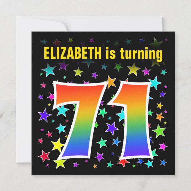 Colorful Stars + Rainbow Pattern "71" Birthday # Invitation (Front)