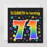 [ Thumbnail: Colorful Stars + Rainbow Pattern "71" Birthday # Invitation ]
