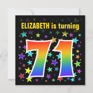 Colorful Stars + Rainbow Pattern "71" Birthday # Invitation