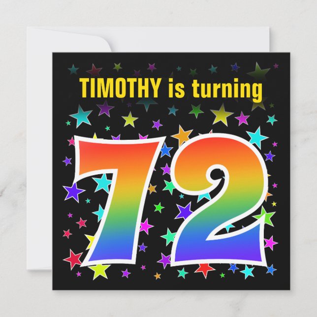 Colorful Stars + Rainbow Pattern "72" Birthday # Invitation (Front)