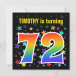 [ Thumbnail: Colorful Stars + Rainbow Pattern "72" Birthday # Invitation ]
