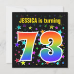 [ Thumbnail: Colorful Stars + Rainbow Pattern "73" Birthday # Invitation ]