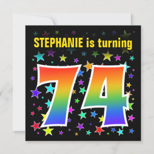 Colorful Stars + Rainbow Pattern "74" Birthday # Invitation