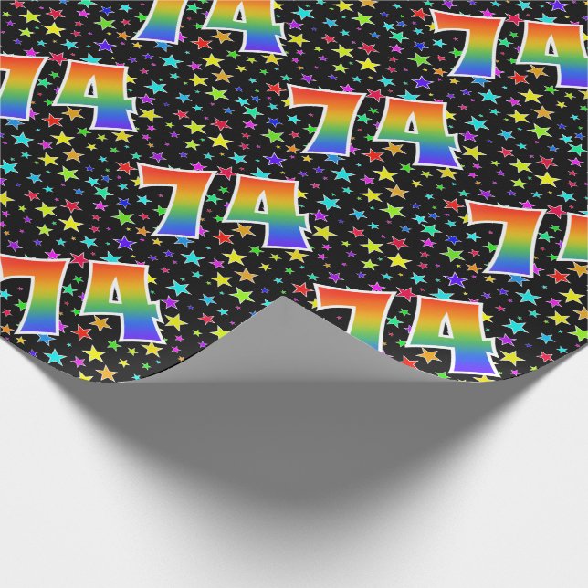 Colorful Stars + Rainbow Pattern "74" Event # Wrapping Paper (Corner)