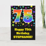[ Thumbnail: Colorful Stars + Rainbow Pattern "75" Birthday # Card ]