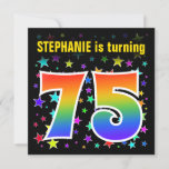 [ Thumbnail: Colorful Stars + Rainbow Pattern "75" Birthday # Invitation ]
