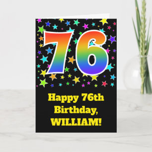 Colorful Stars + Rainbow Pattern "76" Birthday # Card