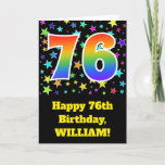 [ Thumbnail: Colorful Stars + Rainbow Pattern "76" Birthday # Card ]