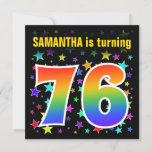 [ Thumbnail: Colorful Stars + Rainbow Pattern "76" Birthday # Invitation ]