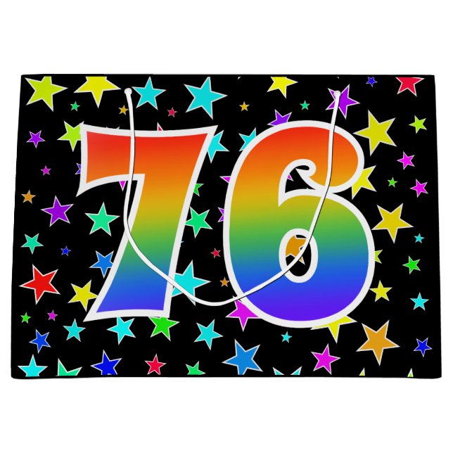 Colorful Stars + Rainbow Pattern "76" Event # Large Gift Bag (Front)