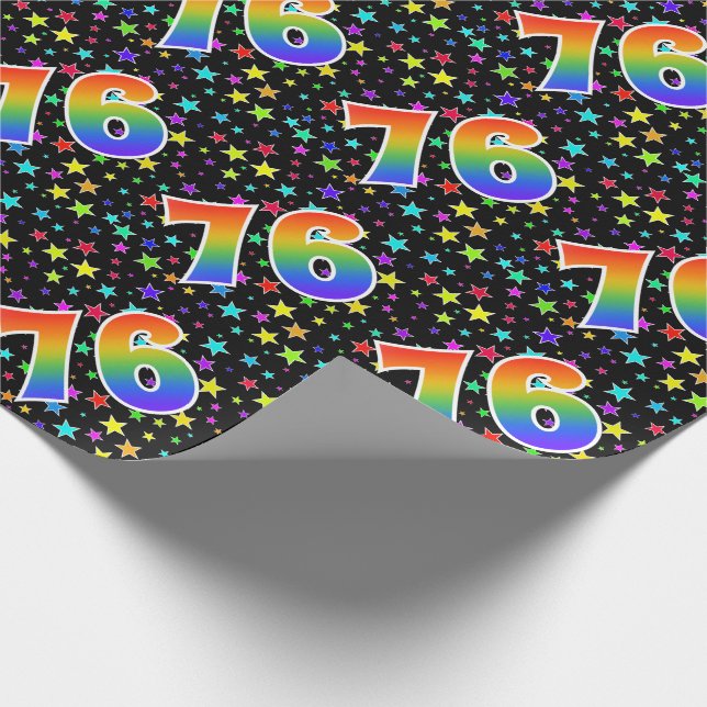 Colorful Stars + Rainbow Pattern "76" Event # Wrapping Paper (Corner)