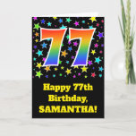 [ Thumbnail: Colorful Stars + Rainbow Pattern "77" Birthday # Card ]