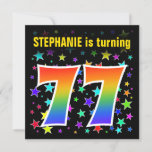 [ Thumbnail: Colorful Stars + Rainbow Pattern "77" Birthday # Invitation ]