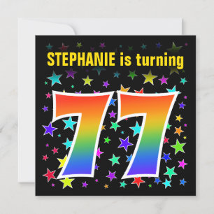 Colorful Stars + Rainbow Pattern "77" Birthday # Invitation