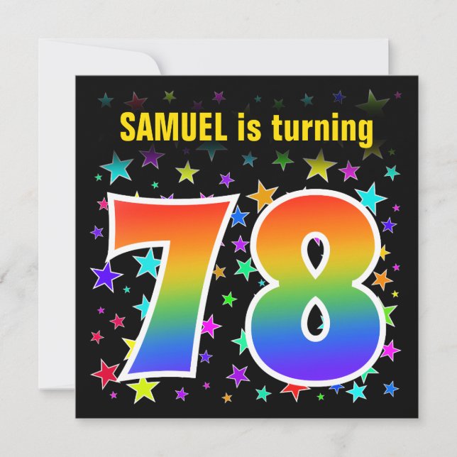 Colorful Stars + Rainbow Pattern "78" Birthday # Invitation (Front)