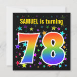 [ Thumbnail: Colorful Stars + Rainbow Pattern "78" Birthday # Invitation ]