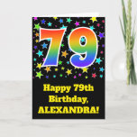 [ Thumbnail: Colorful Stars + Rainbow Pattern "79" Birthday # Card ]