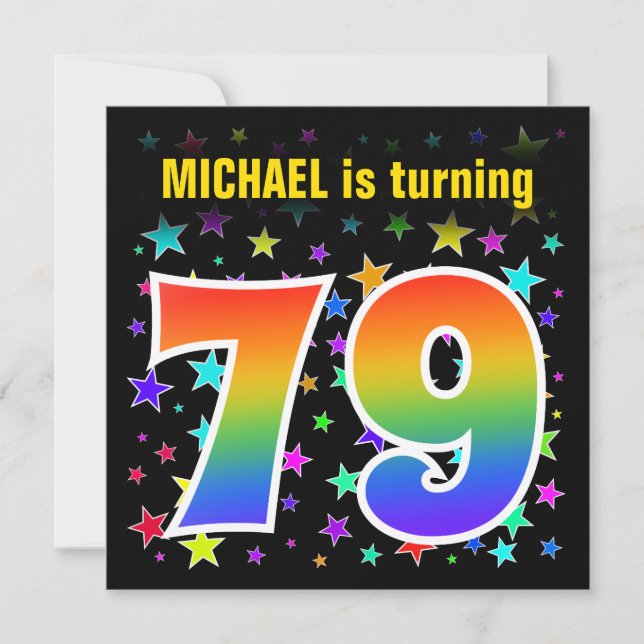 Colorful Stars + Rainbow Pattern "79" Birthday # Invitation (Front)