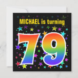 [ Thumbnail: Colorful Stars + Rainbow Pattern "79" Birthday # Invitation ]