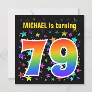 Colorful Stars + Rainbow Pattern "79" Birthday # Invitation