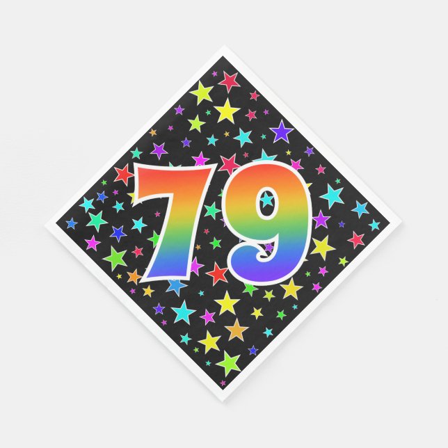 Colorful Stars + Rainbow Pattern "79" Event # Napkins (Corner)