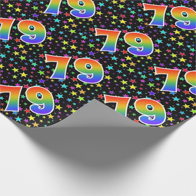 Colorful Stars + Rainbow Pattern "79" Event # Wrapping Paper (Corner)