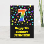 [ Thumbnail: Colorful Stars + Rainbow Pattern "7" Birthday # Card ]