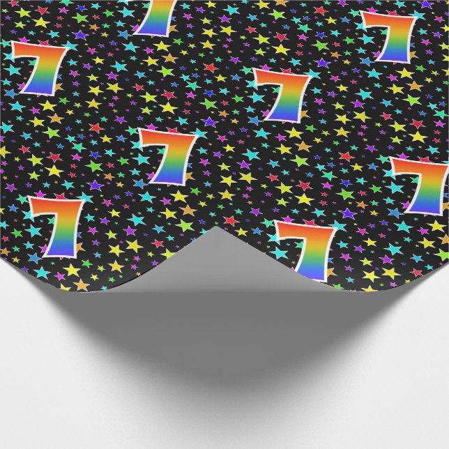 Colorful Stars + Rainbow Pattern "7" Event # Wrapping Paper (Corner)