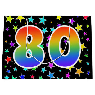 Colorful Stars + Rainbow Pattern "80" Event # Large Gift Bag