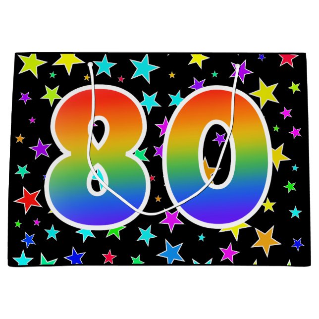 Colorful Stars + Rainbow Pattern "80" Event # Large Gift Bag (Front)
