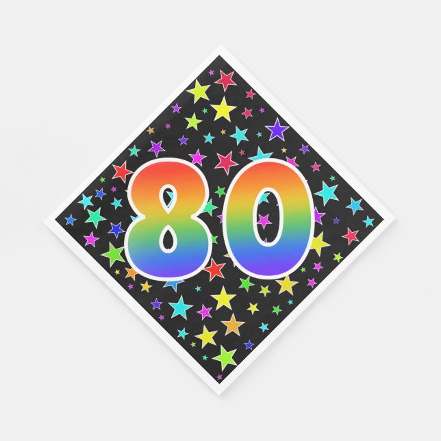 Colorful Stars + Rainbow Pattern "80" Event # Napkins (Corner)