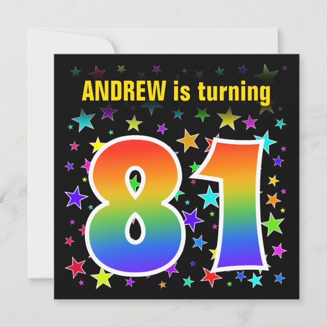 Colorful Stars + Rainbow Pattern "81" Birthday # Invitation (Front)