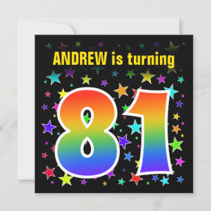 Colorful Stars + Rainbow Pattern "81" Birthday # Invitation