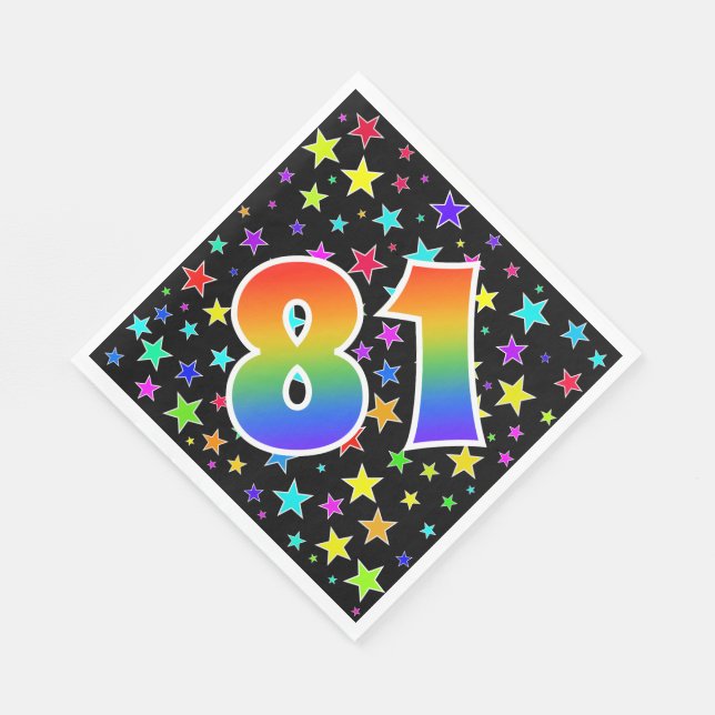 Colorful Stars + Rainbow Pattern "81" Event # Napkins (Corner)
