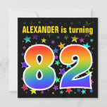 [ Thumbnail: Colorful Stars + Rainbow Pattern "82" Birthday # Invitation ]