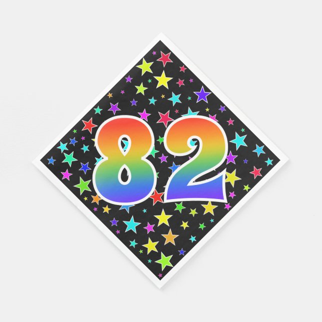 Colorful Stars + Rainbow Pattern "82" Event # Napkins (Corner)
