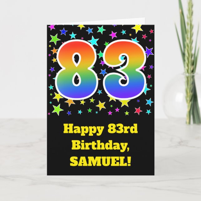 Colorful Stars + Rainbow Pattern "83" Birthday # Card (Front)