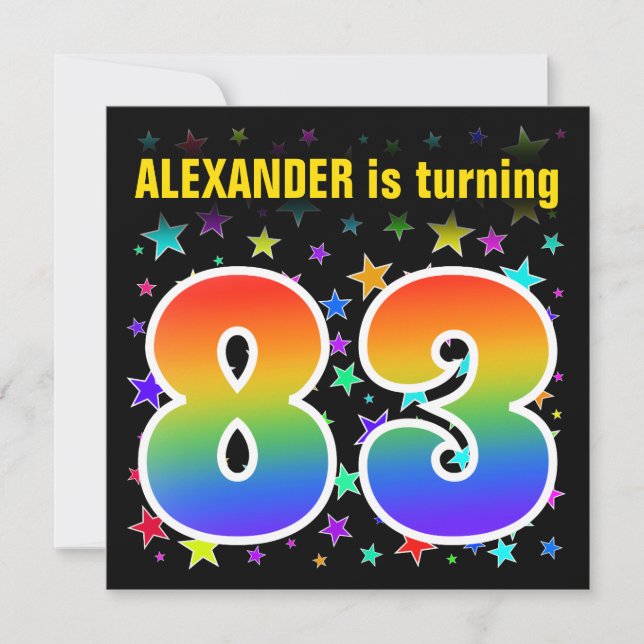 Colorful Stars + Rainbow Pattern "83" Birthday # Invitation (Front)
